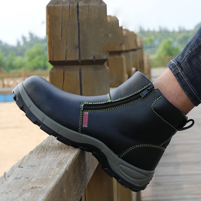 Кожаные рабочие ботинки безопасная обувь со стальным носком плюшевые теплые