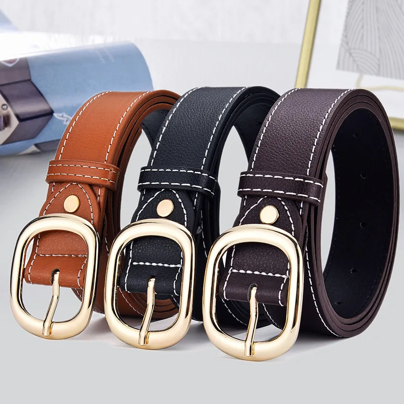 

ELEGZO Women's Leather Belt High Quality Fashion Jeans Belt Female PU-Pin Buckle Belt Hot Sale Waistband