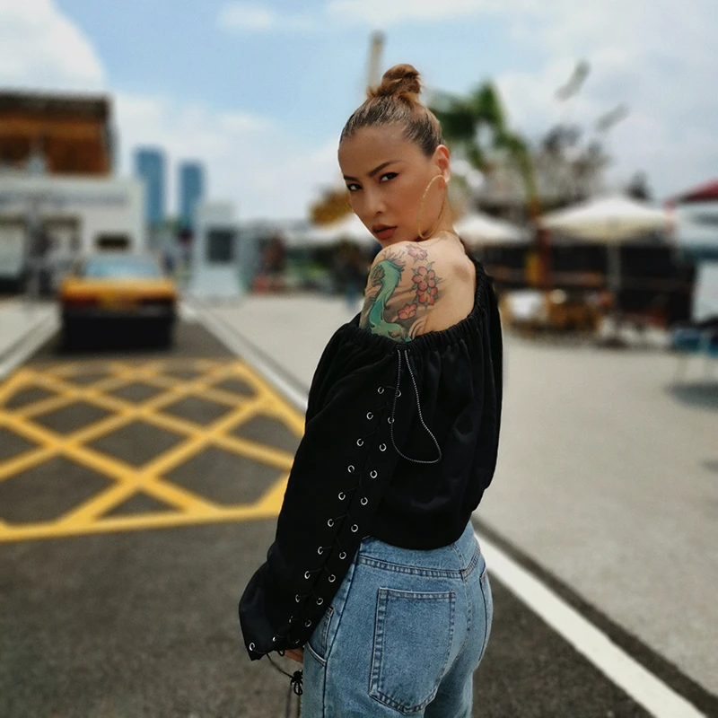 CHICEVER сексуальная женская рубашка с рюшами открытыми плечами рукавами-фонариками