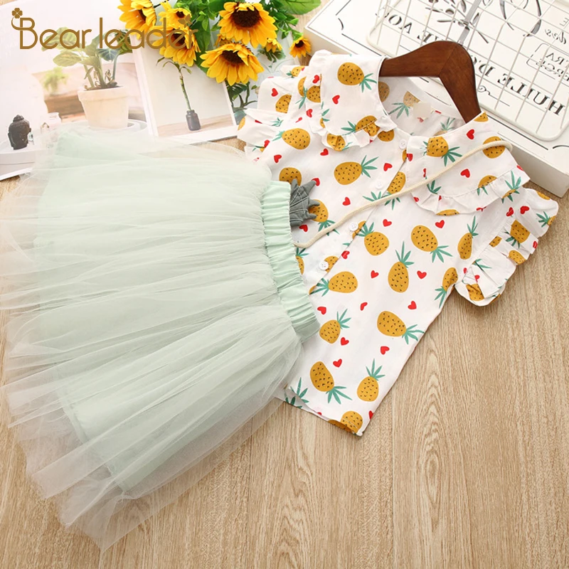 Bear Leader Girls Clothing Sets Summer Cute Princess Girl Shirt + Gauze Dress 2PCS Pineapple Set Children | Детская одежда и обувь