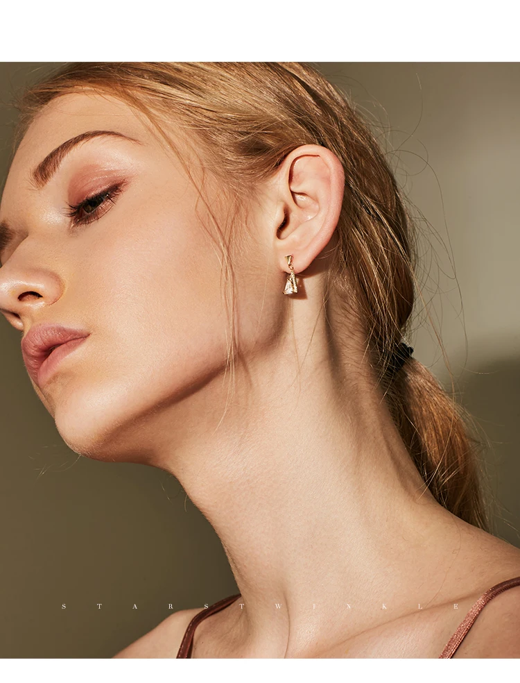 V Сова Винтаж золото треугольный циркон серьги Клипсы Серьги гвоздики женские