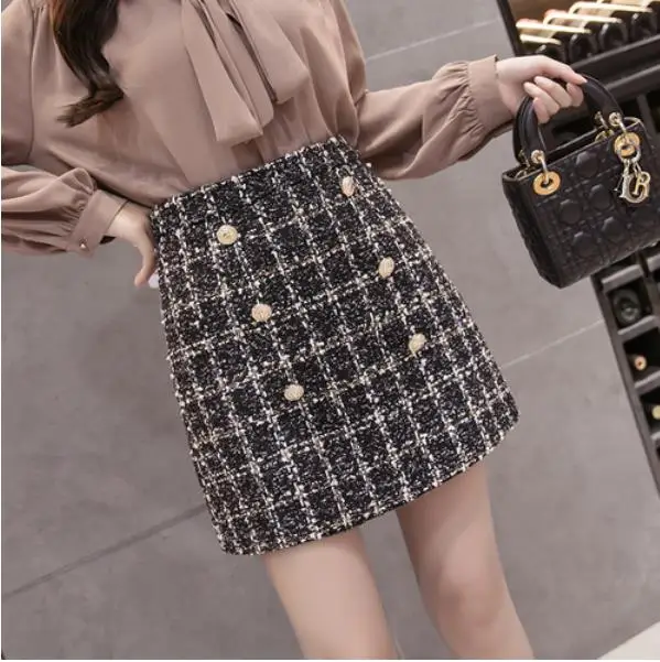 Женская твидовая мини-юбка подиумная дизайнерская маленькая юбка на пуговицах