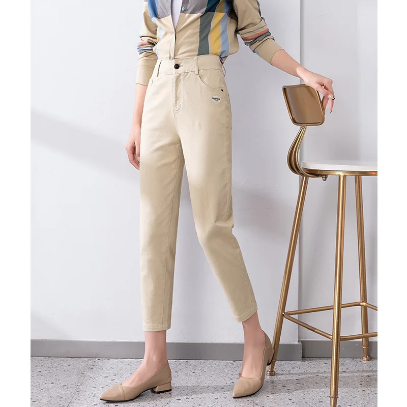 Джинсы женские с завышенной талией базовые свободные прямые штаны-султанки из