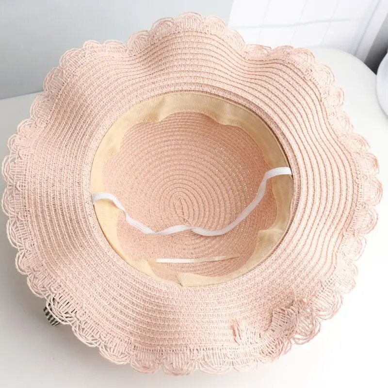 

s-maqiao Lovely Baby Girls Child Straw Hat Baby Sun Hat Fashion bow Girl Summer Beach Visor Hat Straw Bag Two-Piece Set