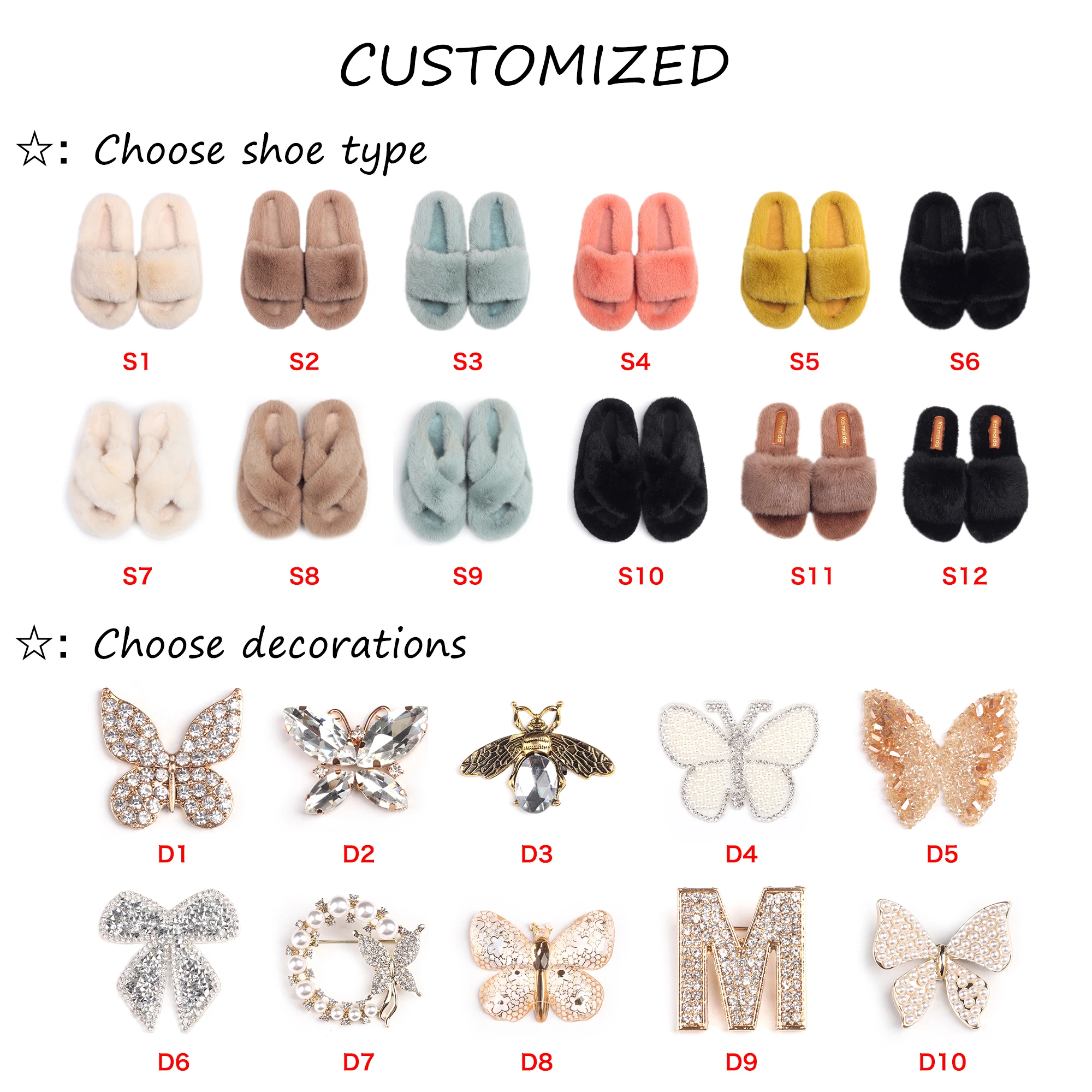 Women's Slippers Fluffy Flip Flops Designer Butterfly Decor Faux Fur Slides Platform Fur Sandals Fashion Slippers Casual Shoes