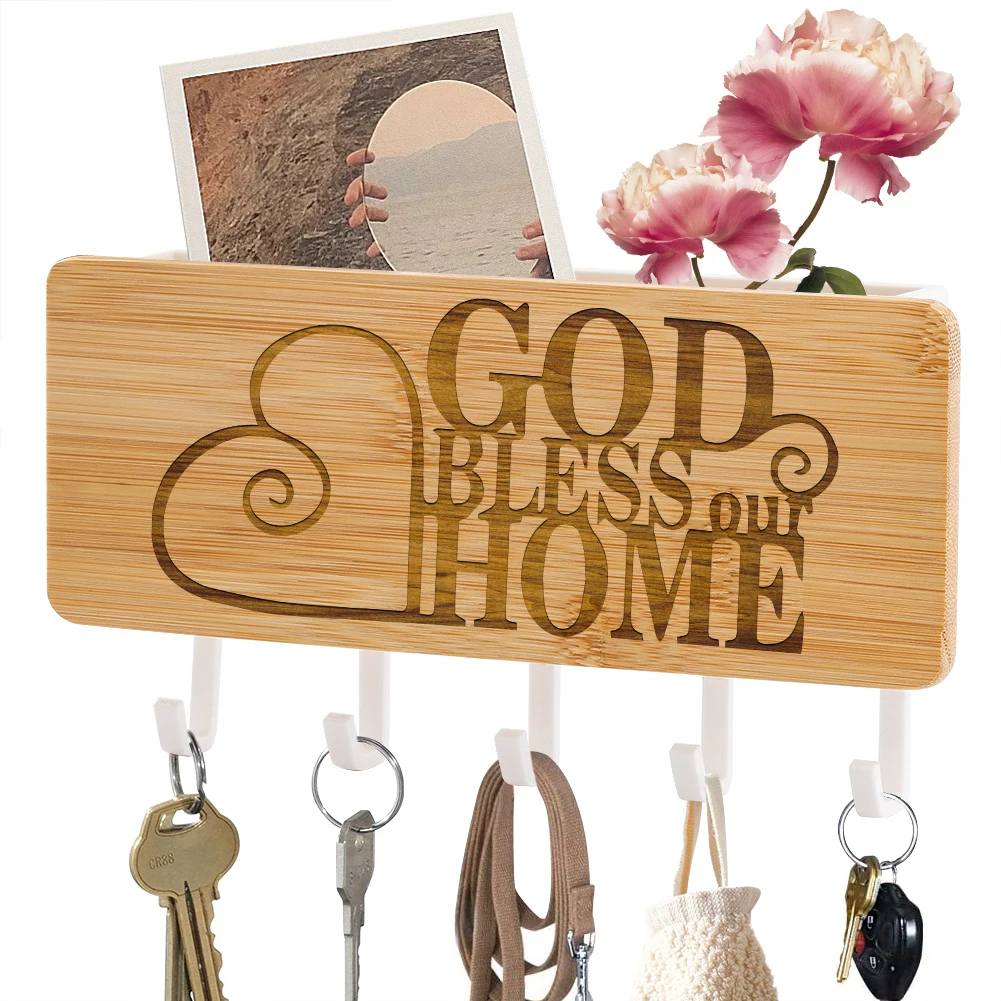 

Special Text God Bless Our Home Heart Carving Wooden Wall Hook Fashion Decorative Frame Sundries Storage Box Household Products