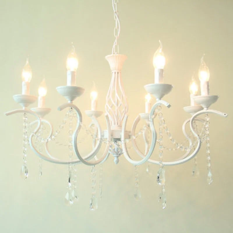 Vintage Wrought Iron Crystal Chandelier E14 Candle Lights Lighting Fixture Retro White Metal Ceiling Lamp MING | Освещение