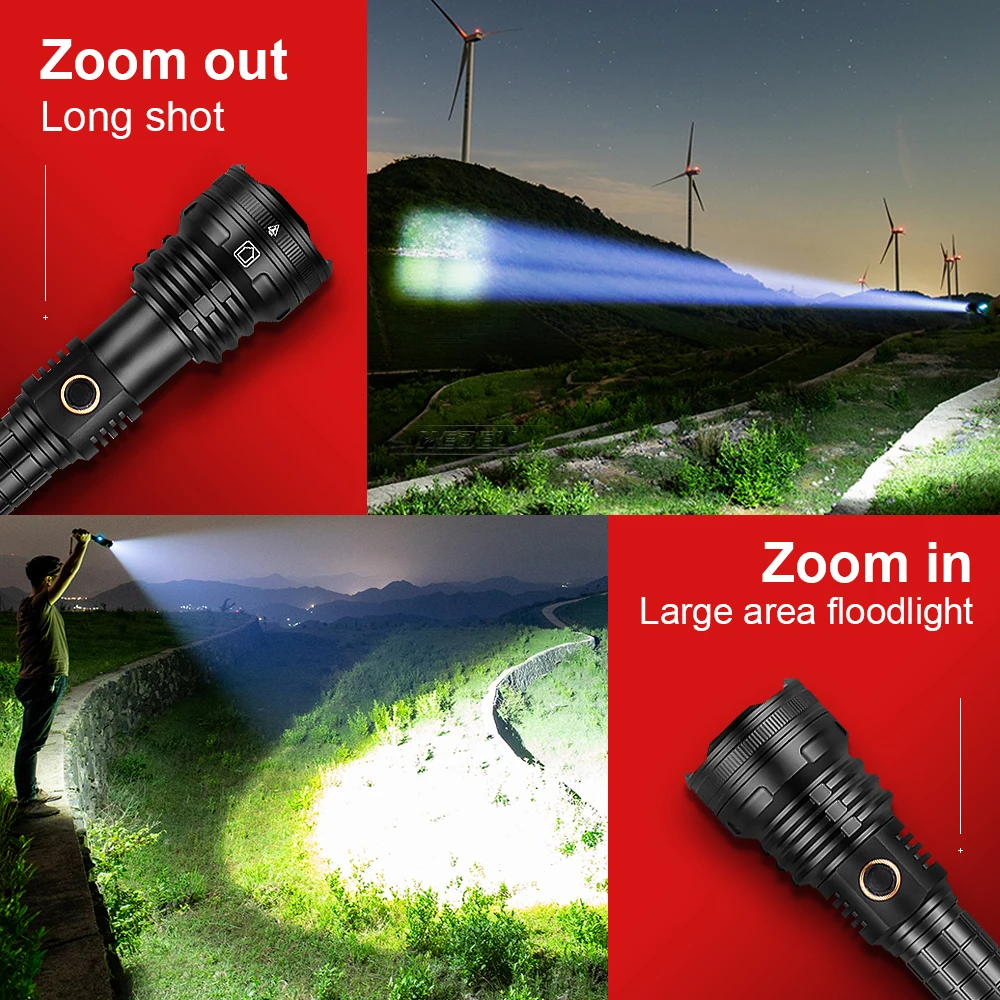 

LED Flashlight Torch XHP100 Tactical Flash light 18650 Powerful USB Rechargeable Hunting Flashlights Torch light XHP90.2 Lantern