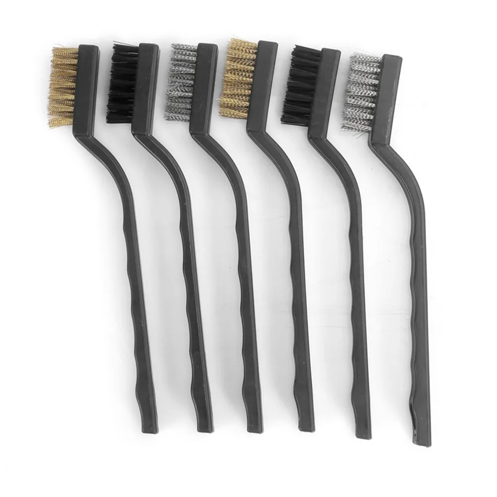 

6 Pcs Wire Brush Large & Small Brush Kit Set Steel Wire/Brass/Nylon For Metal Cleaning Detail Rust-Paint Hand Cleaning Tools