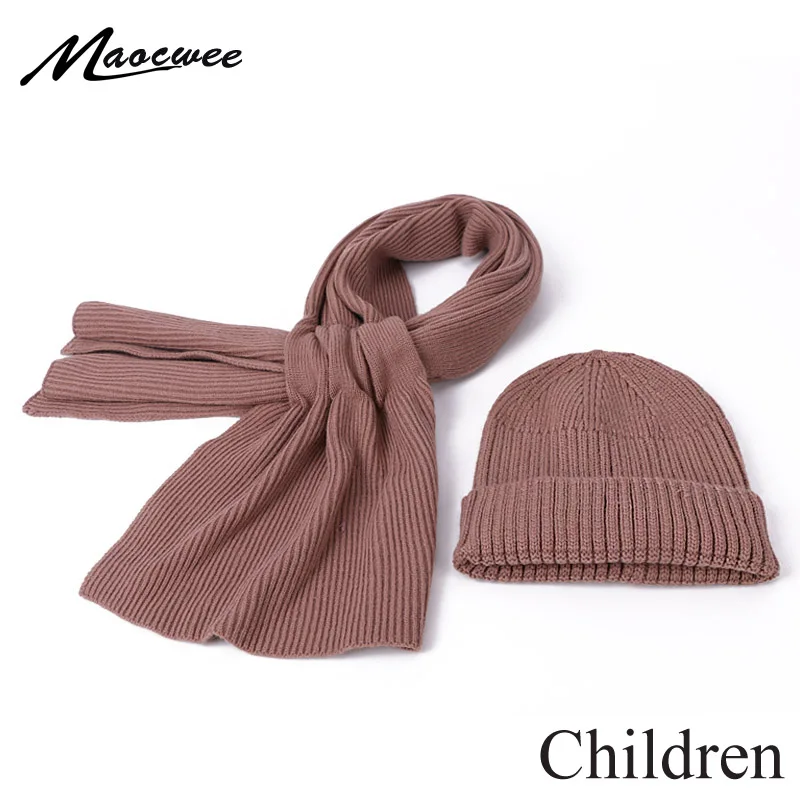 

Winter Knitted Beanie Hat Scarf Set For Children Cute Baby Outdoor Warm Crochet Bonnet For Girls Boys Casual Solid Color Beanies
