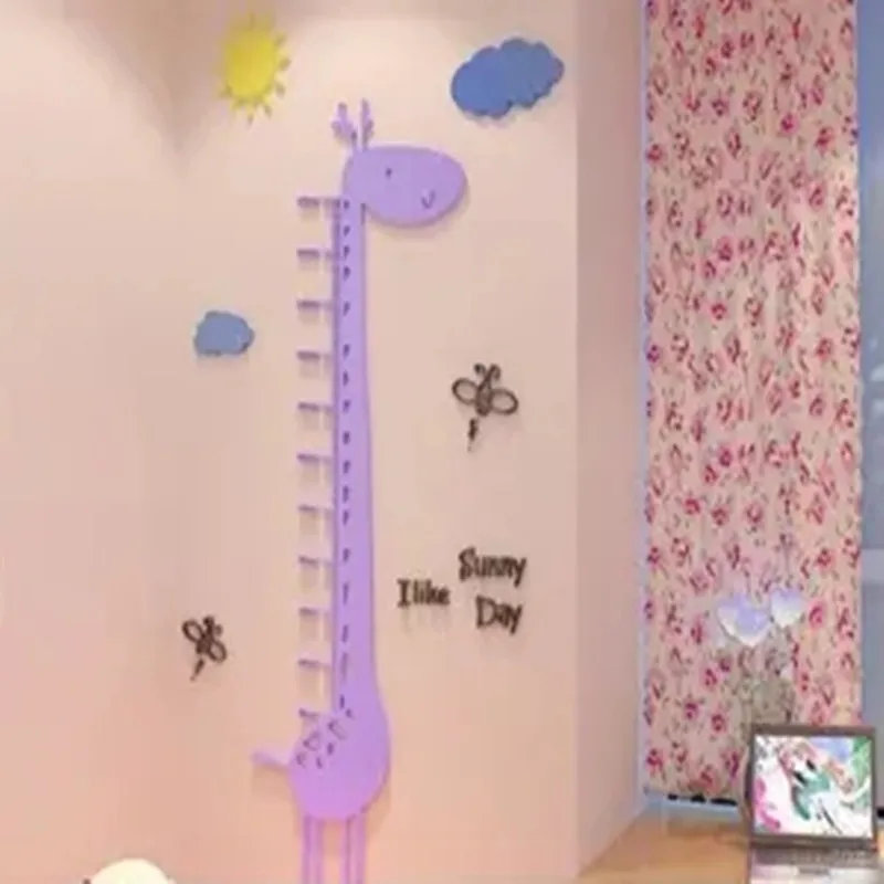 Stereo Cartoon Giraffe Height Measure Wall Sticker For Kids Room Ruler Decal Kindergarten Mural Door Acrylic Stickers | Дом и сад