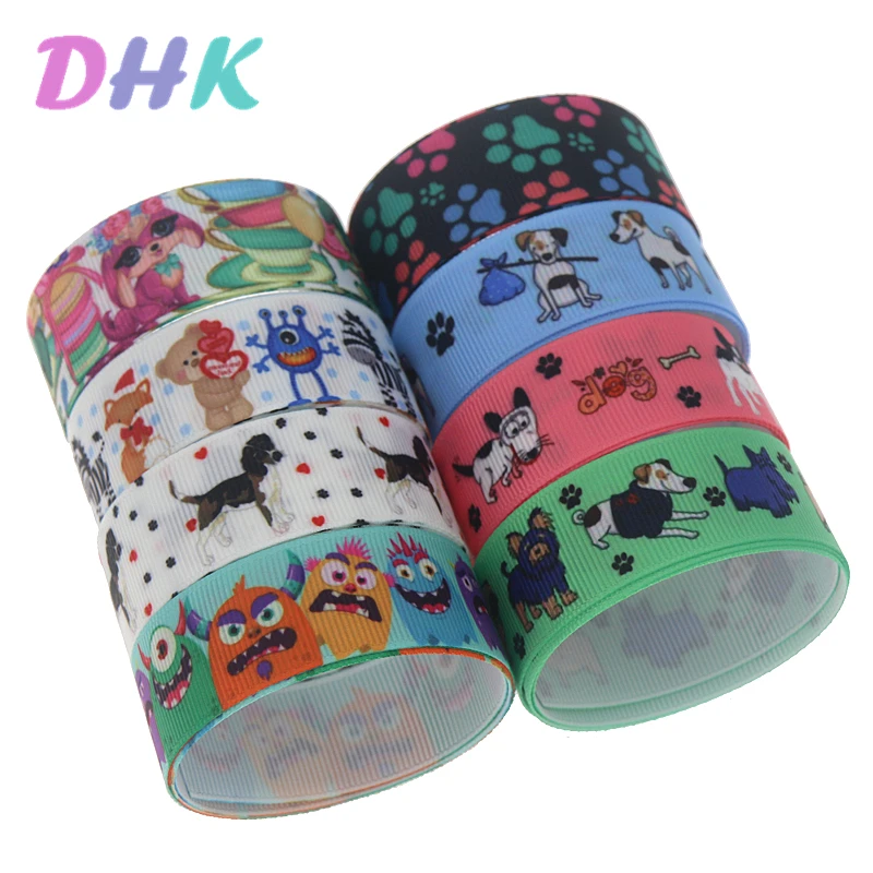 DHK 5 ярдов собака с принтом чудовища Grosgrain ленточный аксессуар Hairbow Головные уборы