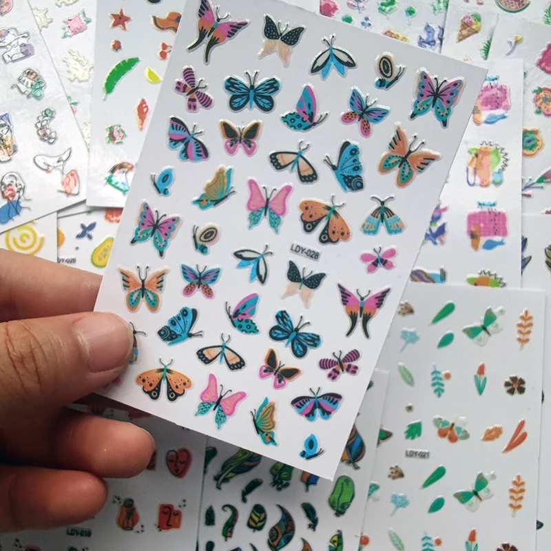 

16Pcs/set Nail Stickers Set Summer Collection Butterfly/Flowers Design Wholesale Nail Art 3D Wrap Self-Adhesive Nail Tips Decal