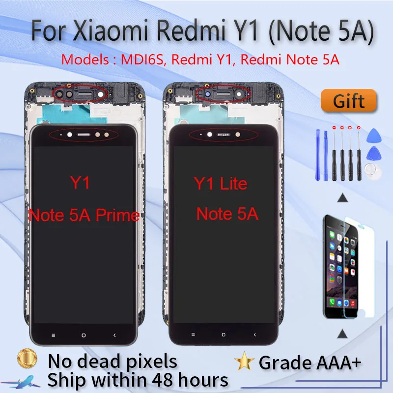 

Оригинальный ЖК-экран в сборе с передним корпусом для XIAOMI Redmi Note 5A Prime/Redmi Y1/Redmi Note 5A/Redmi Y1 Lite