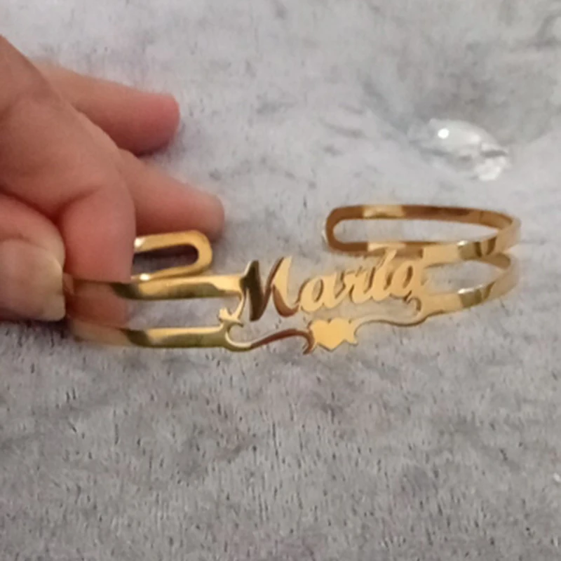 

Personalized Gold Custom Hip Name Stainless Steel Bracelet Bangle Gift Women Girl Handmade Nameplate Engraved Adjustable Jewelry
