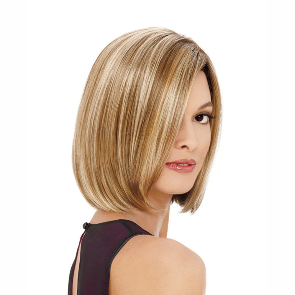 

Bob Cut Blonde Synthetic Wigs Short Straight Hair For Women Fashion Decoration Accessories With Oblique Bangs Styling Tools Wigs