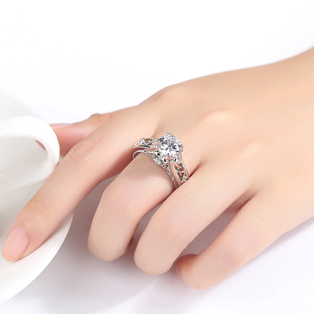

2021 New Luxury Gold Silver Color Halo Engagement Ring for Women Anniversary Gift Jewelry Wholesale R6215