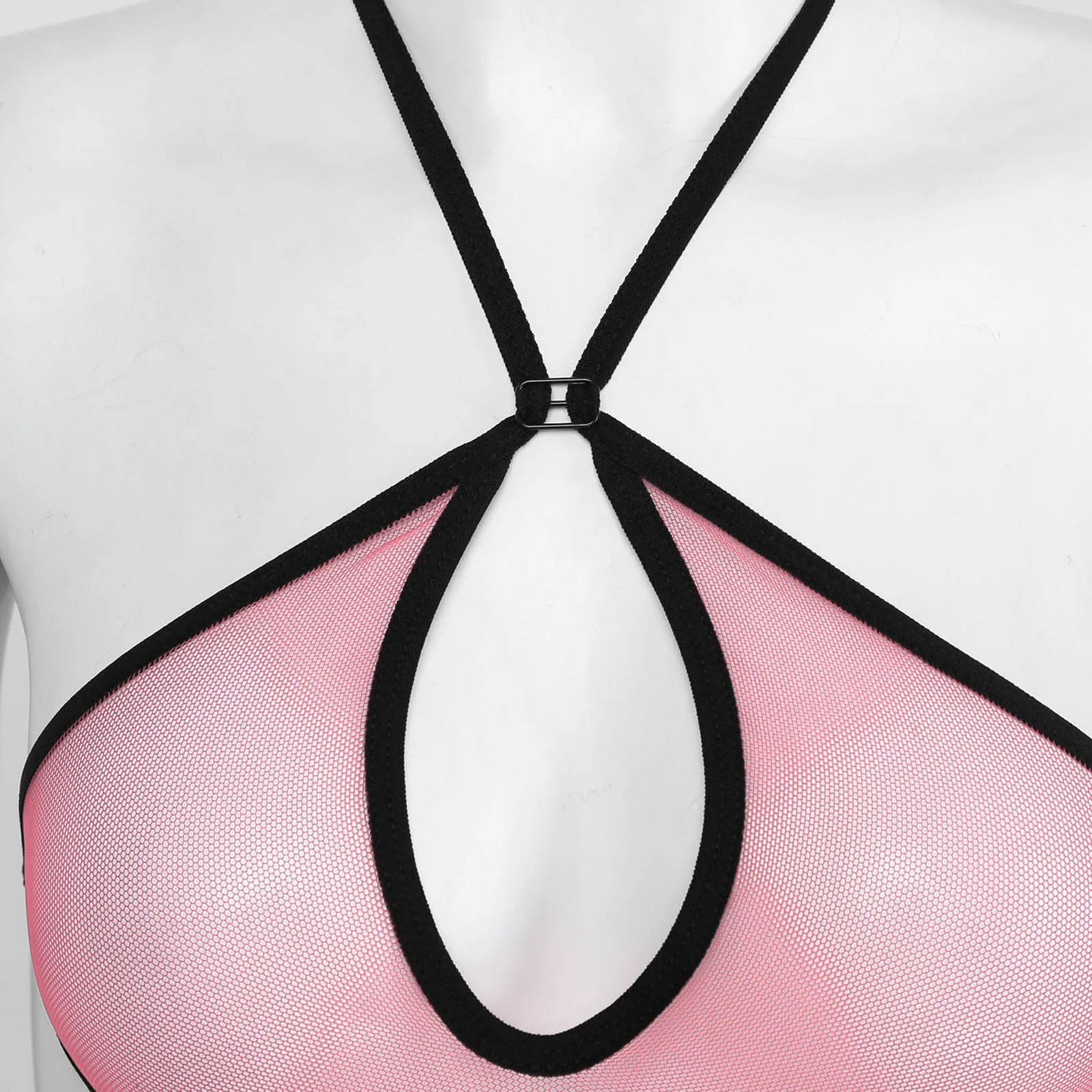 Для женщин с лямкой через шею Замочная скважина Боди женское Прозрачное нижнее