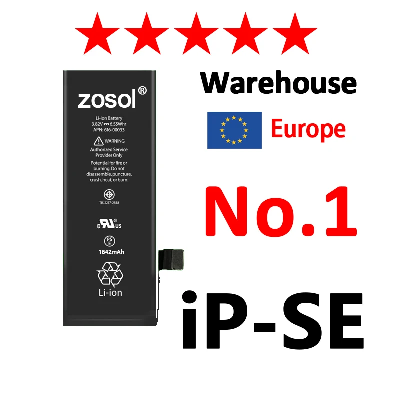 Zosol, AAAAA, качественная оригинальная литиевая батарея для iPhone SE, оригинальные сменные батареи, внутренняя батарея для телефона, 1624 мА/ч