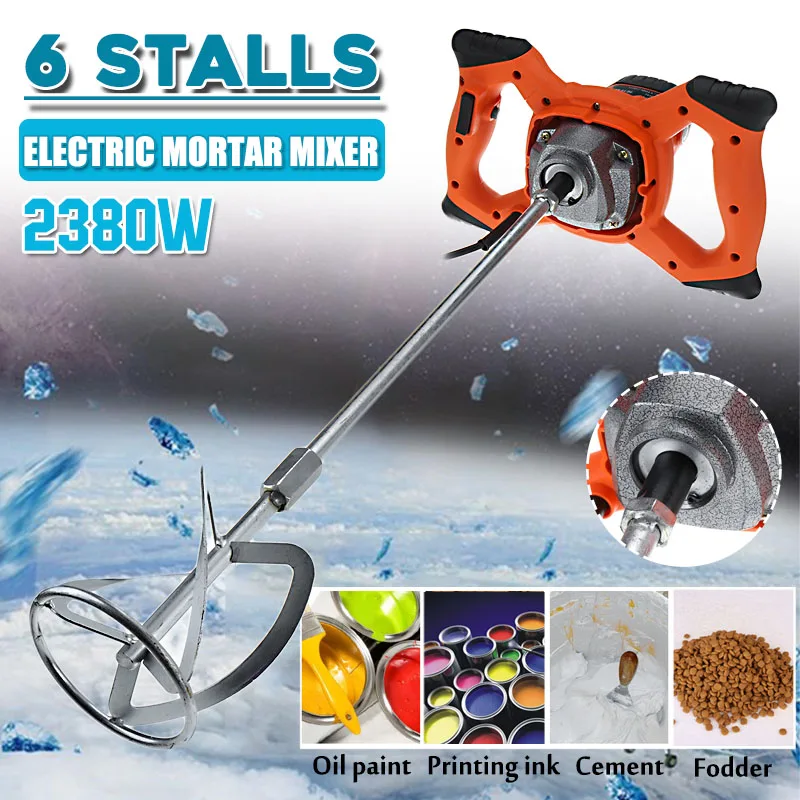 

Becornce 220V 2380W Dual High Low Gear 6 Speed Handheld Paint Cement Grout Electric Mortar Mixer Putty Powder Mixing Machine