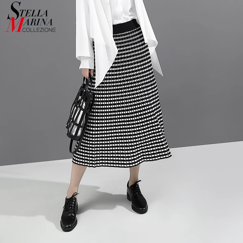* Новинка 2019 Женская Осенняя модная черная клетчатая юбка трапециевидной формы с