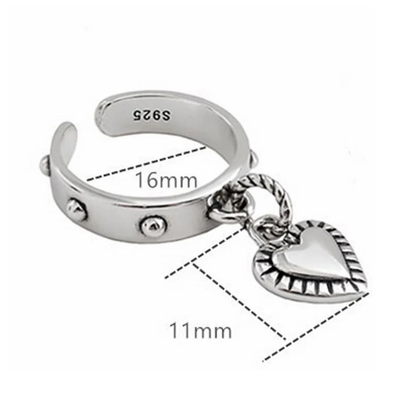 

Silver Color Love Heart Open Rings for Women Girls New Fashion Vintage Thai Silver Punk Party Jewelry Gifts Adjustable