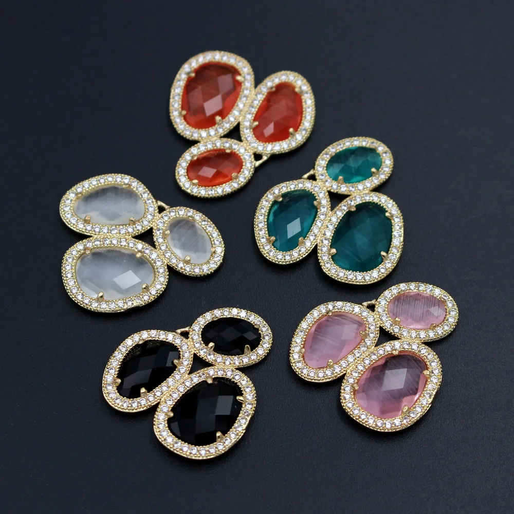 

6pcs Gold Plated Triple Stones Pendants Cats Eey Stone CZ Paved Charms for DIY Women Dangle Earrings Supplies Jewelry Making