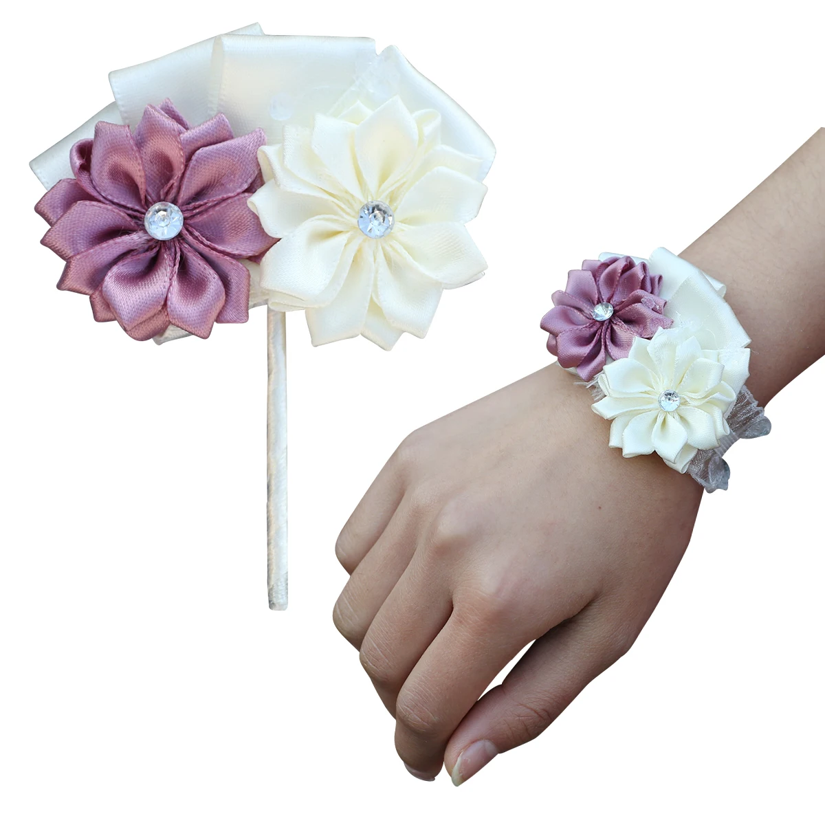 

European And American Popular Bridesmaid Artificial Polyester With Rhinestone Wrist Corsage Prom Hand Flower party Supplies