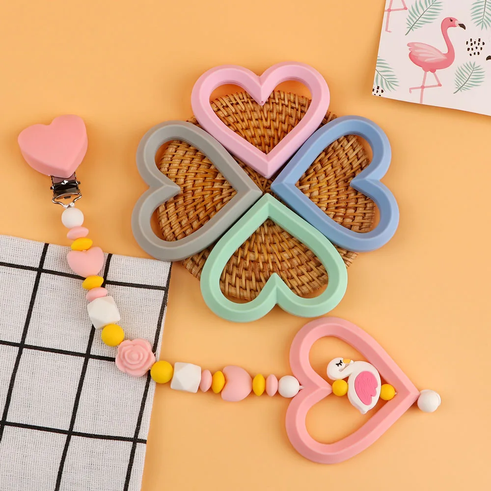 

5 шт., силиконовые бусины в форме сердца без бисфенола