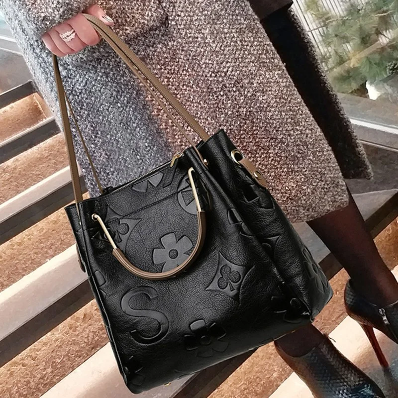 

High Quality Real Leather Shoulder Tote Bags 2021 Flower Print Women Handbags New Fashionable Large-capacity Messenger Bag Gg Cc