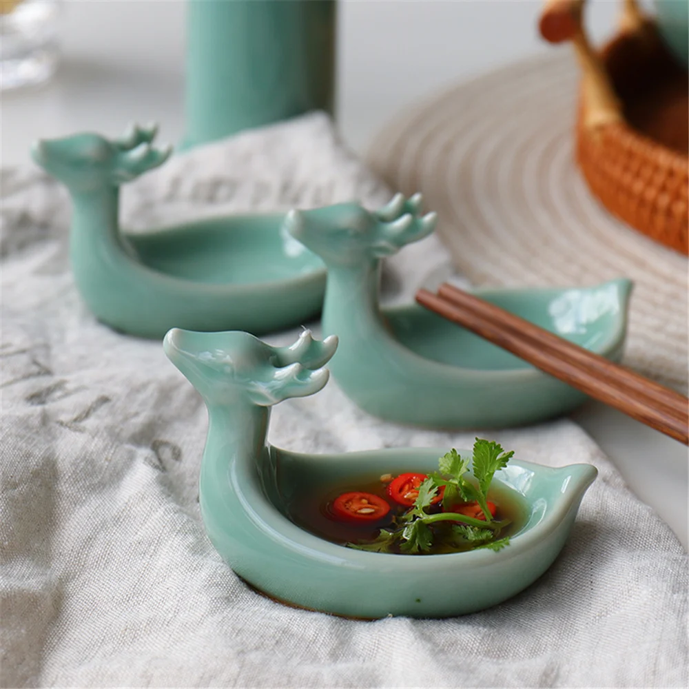 

2 PCS Sauce Seasoning Dish Gravy Boats Small Bowl Porcelain Dinnerware Sika Deer Shape Tableware Dishwasher and Microwave Safe