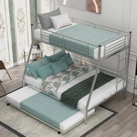 bunk bed with twin size trundle extendable sturdy steel frame greysilverwhite double layer bed set bed room furniture