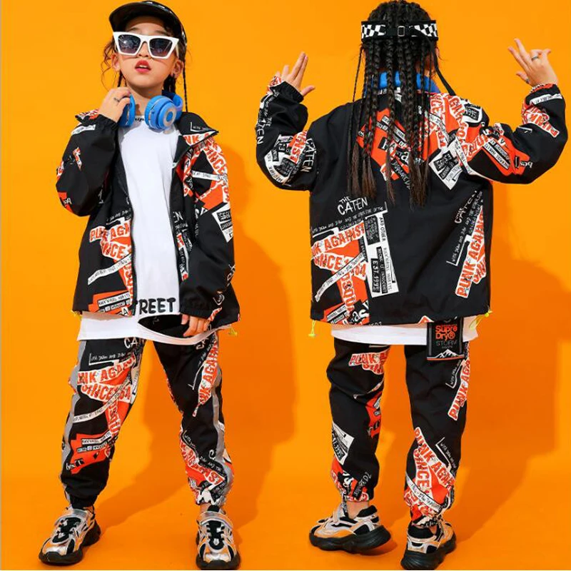 Дети бальный танцы крутой хип хоп одежда костюмы Топы толстовка штаны с принтом
