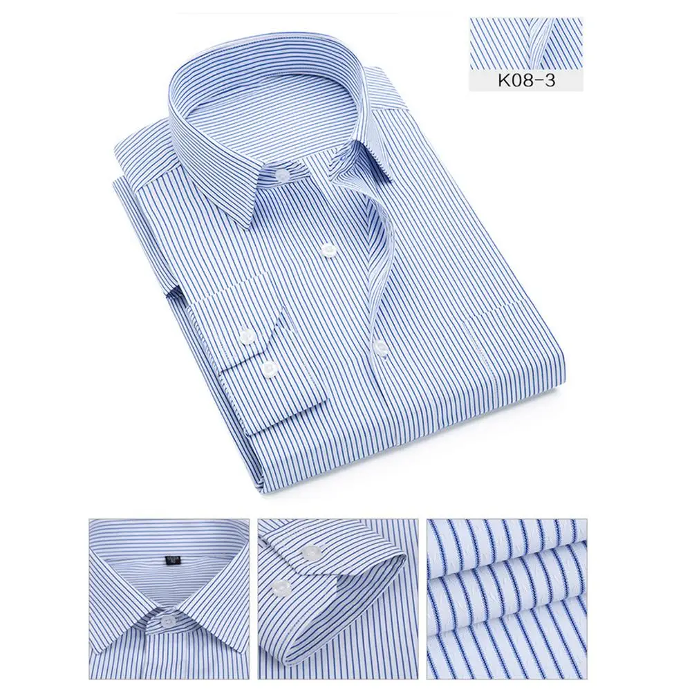

Casual Business Slim Stylish Shirts Men Solid Color Long Sleeve Vertical Stripes Print Plus Size Buttons Down Shirt Men's Shirts