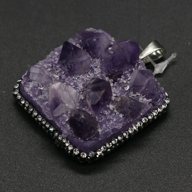 

New Natural Stone Pendant Square Purple Quartz Diamonds Faceted Pendant Necklace for DIY Jewelry Best Birthday Gift Size 42x45mm
