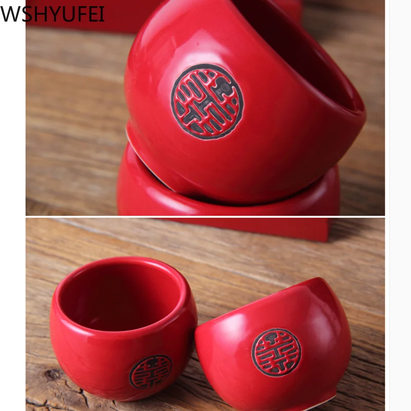 Chinese traditional wedding ceramic tea set Red Double Happiness Teapot Newlywed Gift Home Tea Set Accessories WSHYUFEI