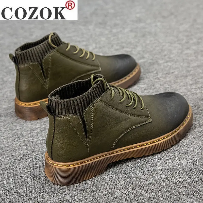 Men's Tooling Boots High-top Snow Boots Mid-top Shoes British Style Leather Shoes Leather Boots Winter Short Boots Men's Shoes