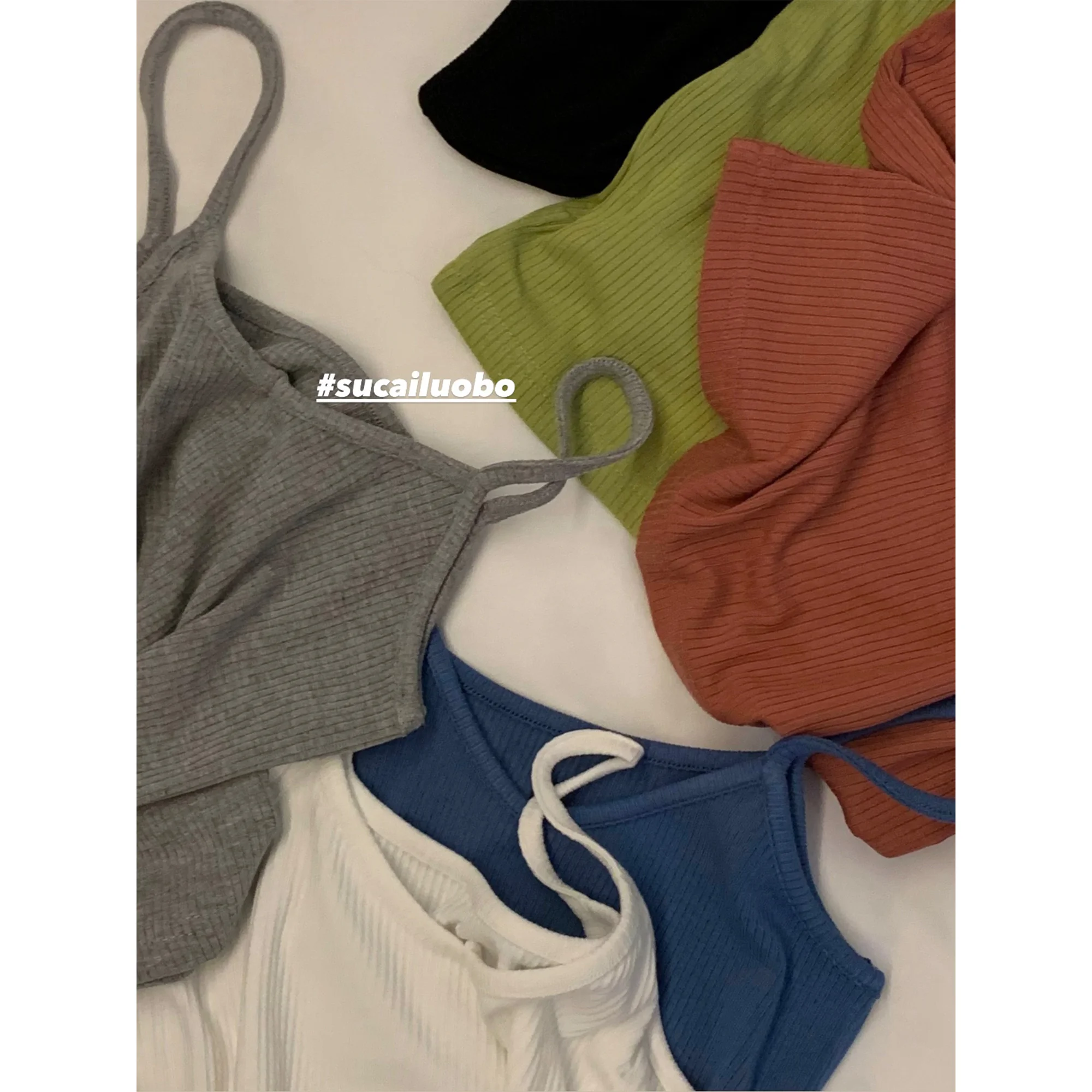 Women's Vest Self-made Six Color V-neck Sling 2021 Korean Version Summer New Pure Fashion Versatile Short Top | Женская одежда