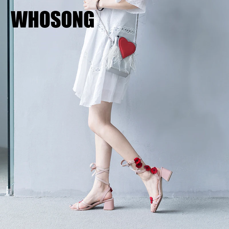 

Women Sandals Woman Shoes Flower Square Heels Ladies Gladiator Sandals Female Black Brand Sandals Fashion Zapatos De Mujer New