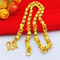 fashion luxury mens necklace light yellow gold color jewelry for wedding engagement anniversary bone bamboo chain gifts