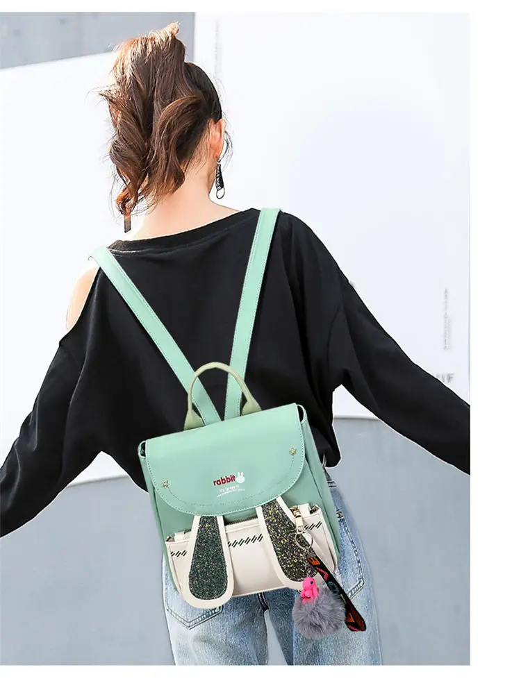 

New PU Ladies Leather Shoulder Backpacks Teenage Girls School Backpacks Cartoon Female Business Bags Fashion Student Book Bags