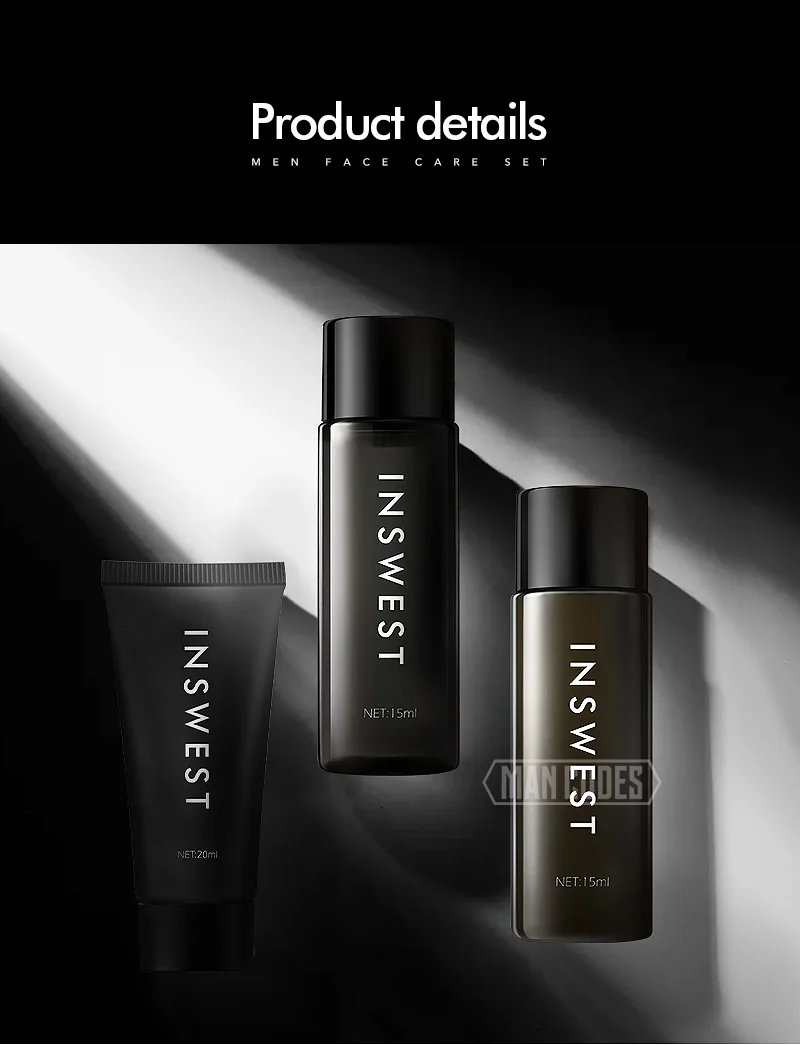 3Pcs Men Brightening Skin Care Set Cleanser& Toner& Lotion Moisturizing Anti Aging Smooth Daily Facial Care 20+15+15ml
