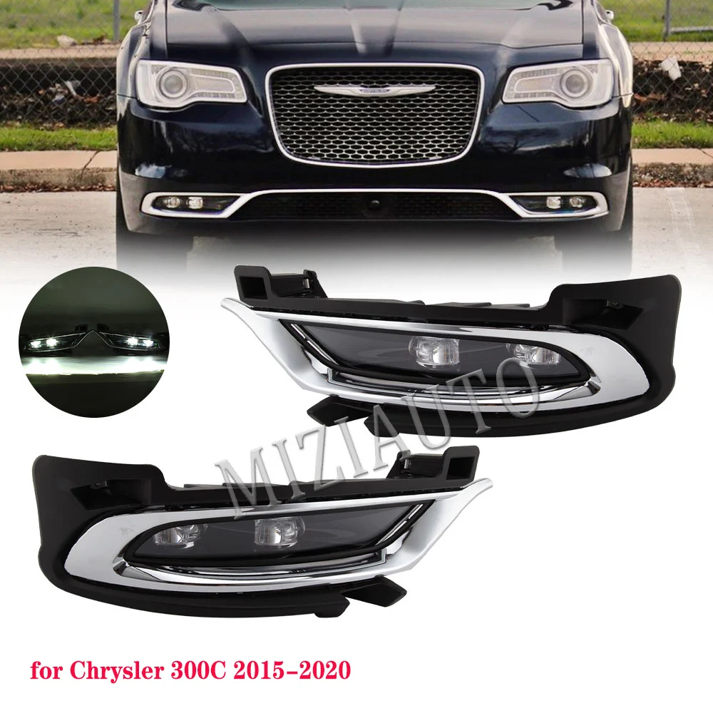 for Chrysler 300C 2015-2020 LED Chrome Fog Lights DRL LED headlights Fog Light Driving Lamp Switch fog lamp cover bazel Grill