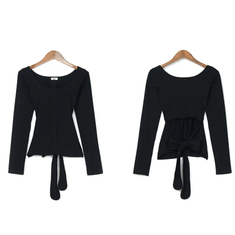 

Sexy Hallow out Back Lace Up T-shirt Basic T Shirt Women Long Sleeve Womens Tops