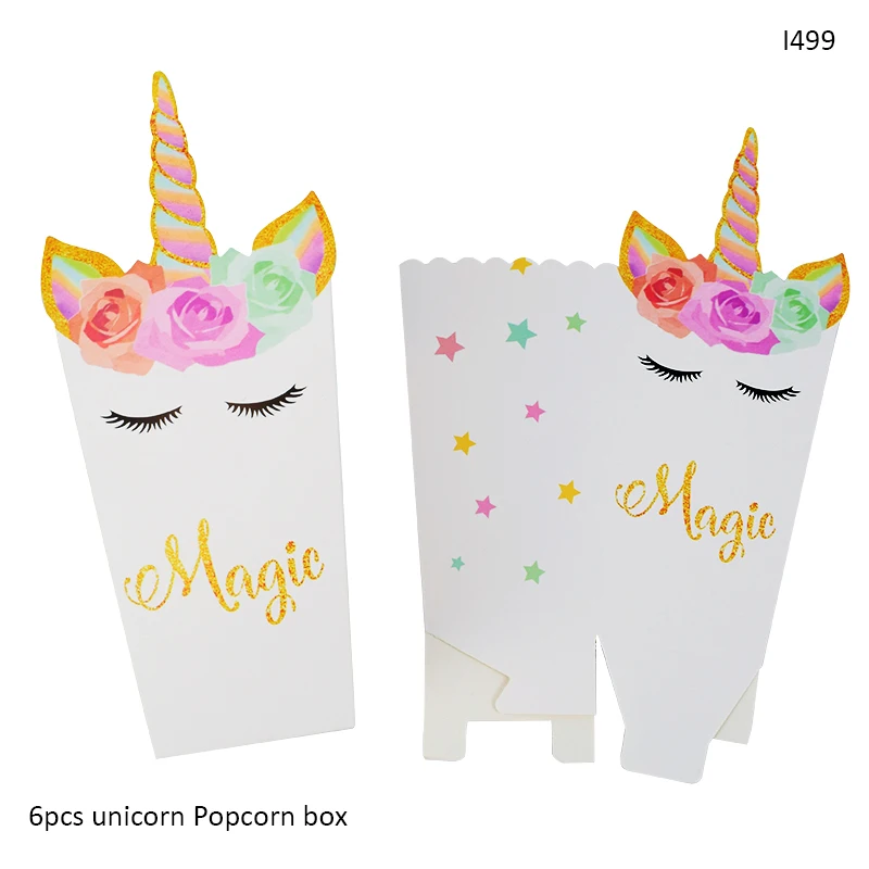 6pcs Popcorn box 123 вечерние воздушные шары в виде единорога, 10 шт., розовые латексные воздушные шары в виде единорога, вечерние украшения в виде единорога, украшения для дня рождения, Детские сувениры - Цвет: 6pcs Popcorn box