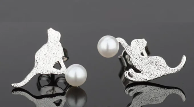 Серьги гвоздики из стерлингового серебра 925 пробы в Корейском стиле с милым котом