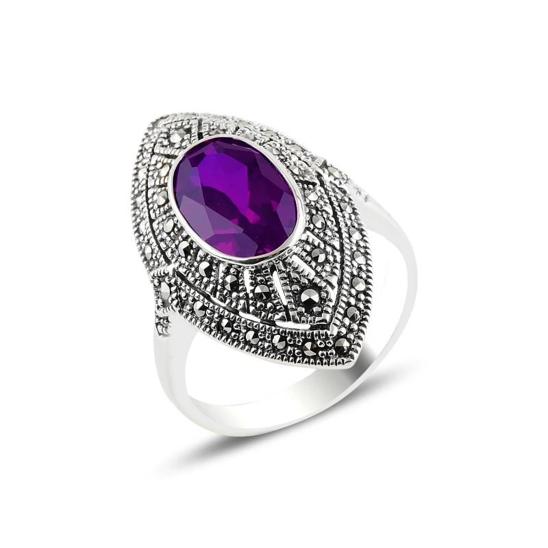 

Silverlina Silver Amethyst Zircon & Marcasite Ring