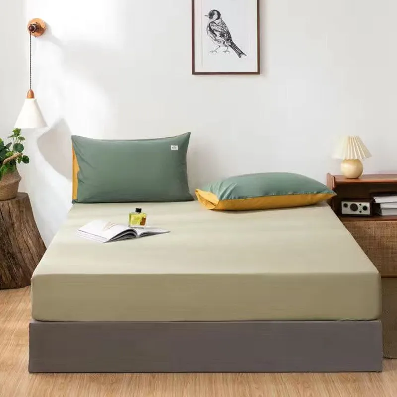 

100%Cotton Fitted Sheet Solid Color Mod Bed Cover Soft For King/Queen Size 1.5/1.8M Home Bed Bedding Cover Bed Bedspread