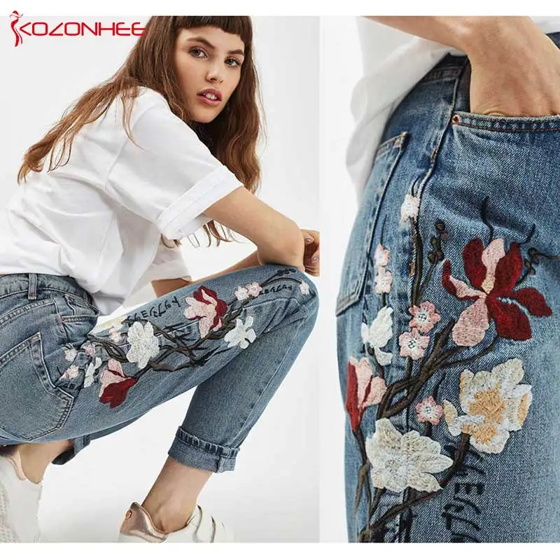 Женские джинсы с объемной вышивкой английские высокой талией размера плюс