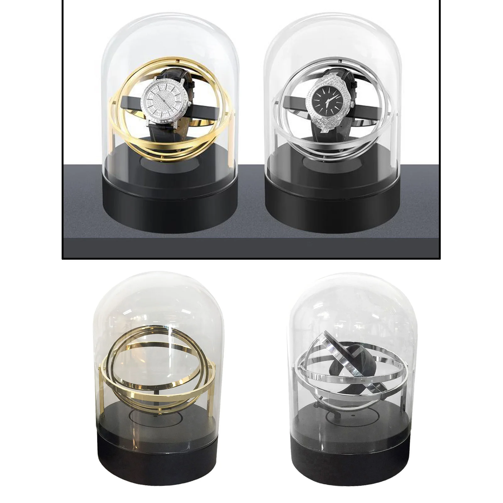 

New Single Watch Winder Box Case Quiet Motor with Transparent Cover Gold